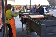 Easter fair. I tried a chimney cake, cooked by coal on site